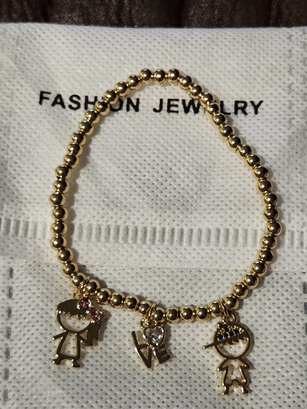 Fashion Jewelry Gold Beaded Set of 3 with Boy & Girl & Lucky Charms